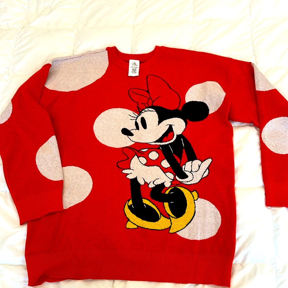 L Disney Minnie Mouse Red Polka Dot Sweater